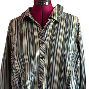 Womens Shirt Size 22 Striped Button Down Professional Western Winter Office
